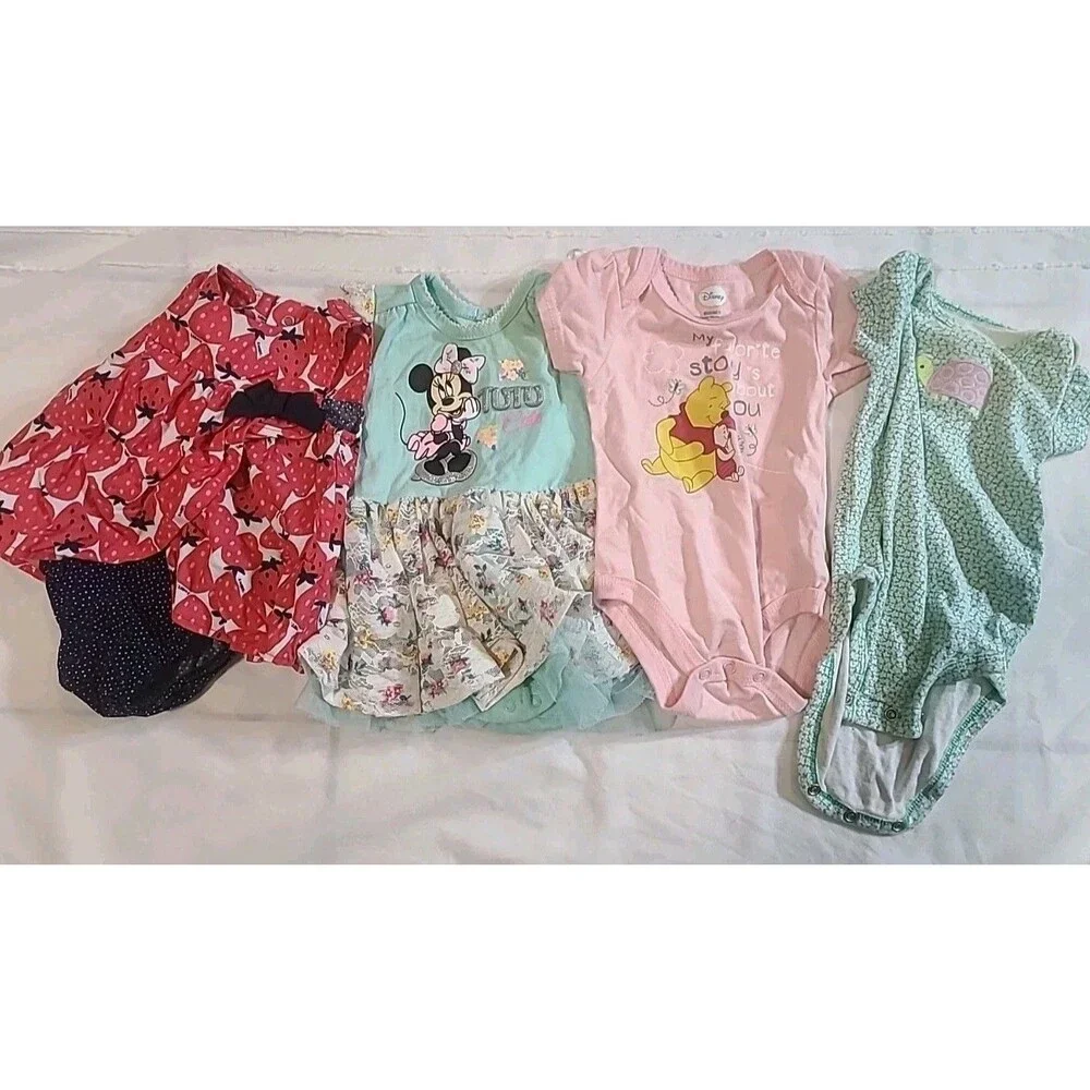 Lot of 4 baby girl clothes rompers and snap tops size 3-6 months Disney